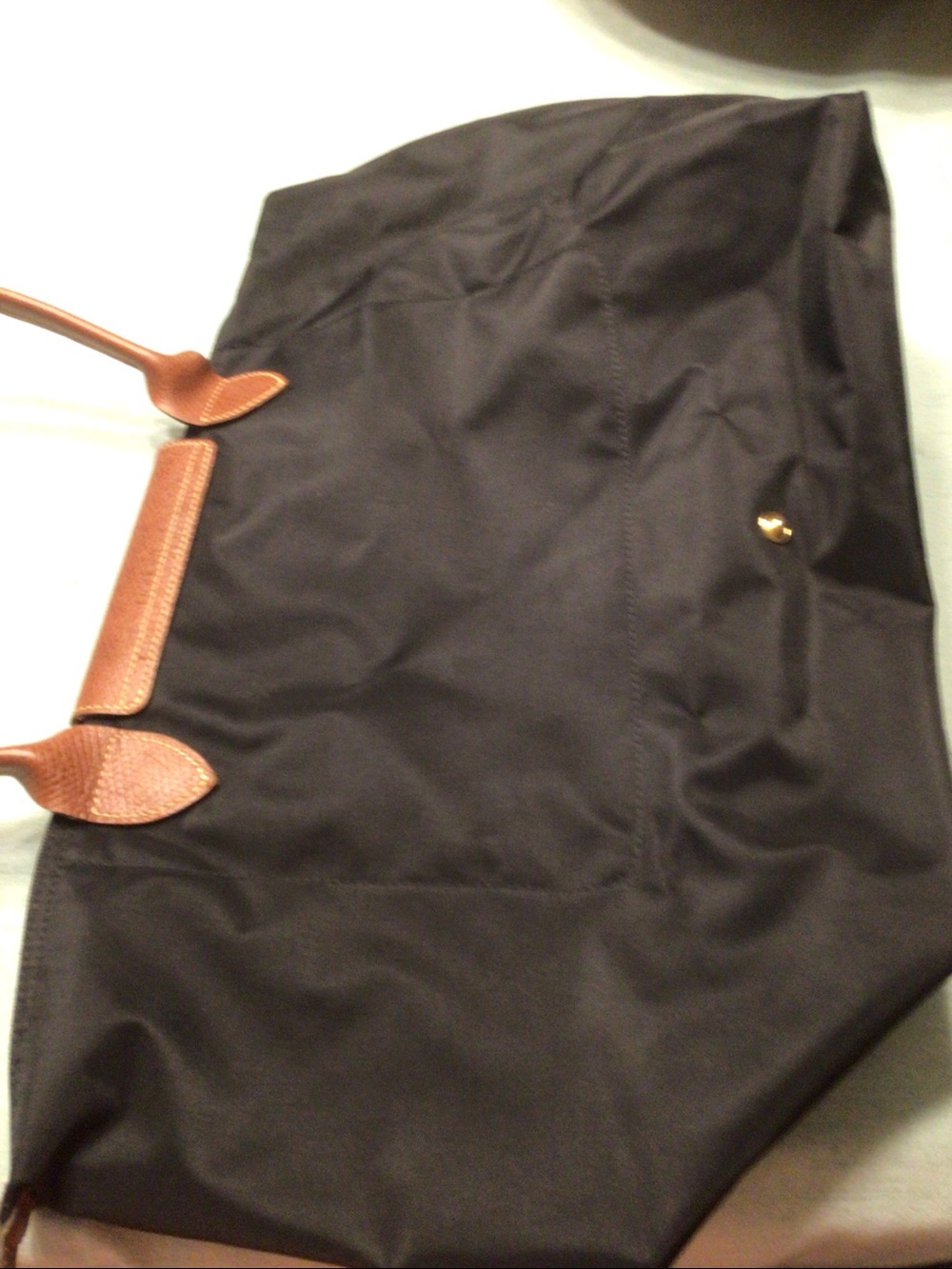 Longchamp Black Nylon Tote with Brown Leather Trim - Picture 3 of 3